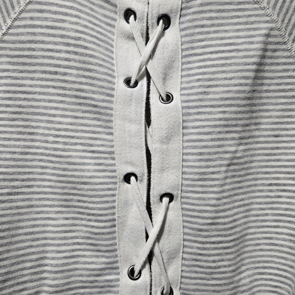 Abercrombie & Fitch Gray And White Striped Lace-Up Sweatshirt Size Medium - Picture 7 of 8